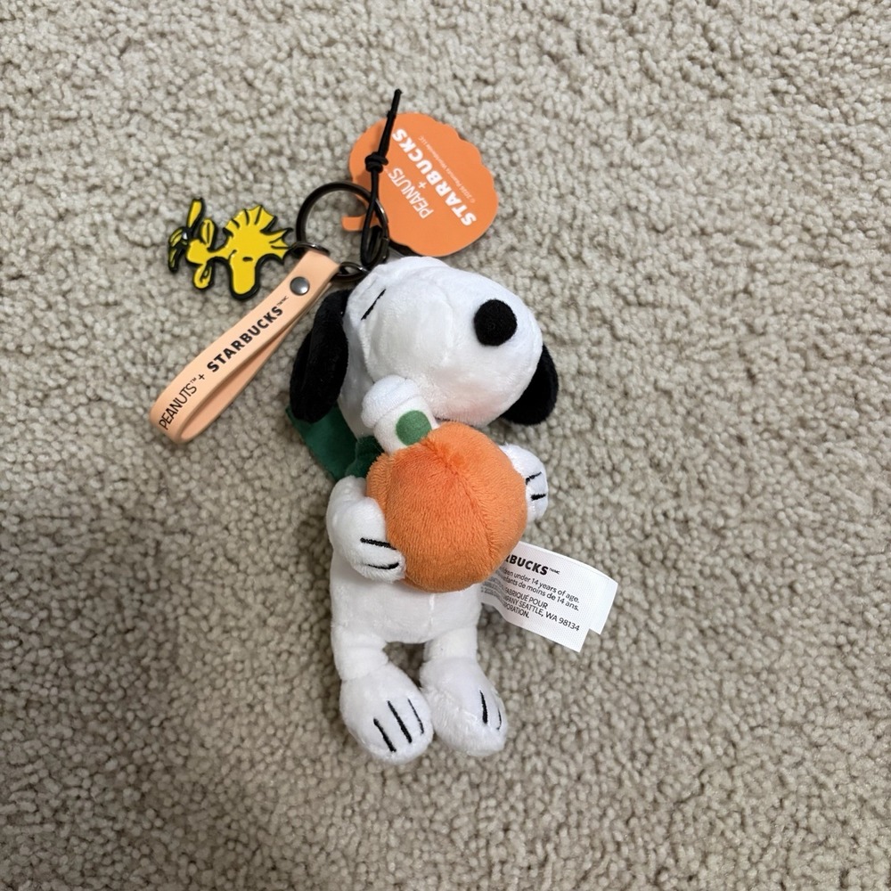 Starbucks Peanuts Snoopy Bag Charm Pumpkin Fall Halloween Plush Keychain Clip